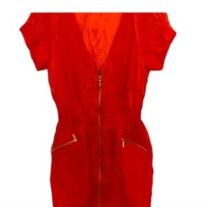 BEBE zip in front satin dress Large